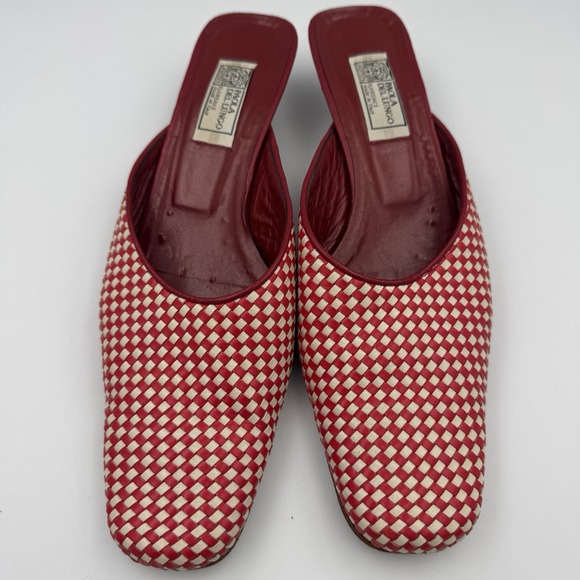 Paola del Lungo Mules Red White Woven Womens Shoe Size US 9 EU 41 Slip On - Picture 2 of 14